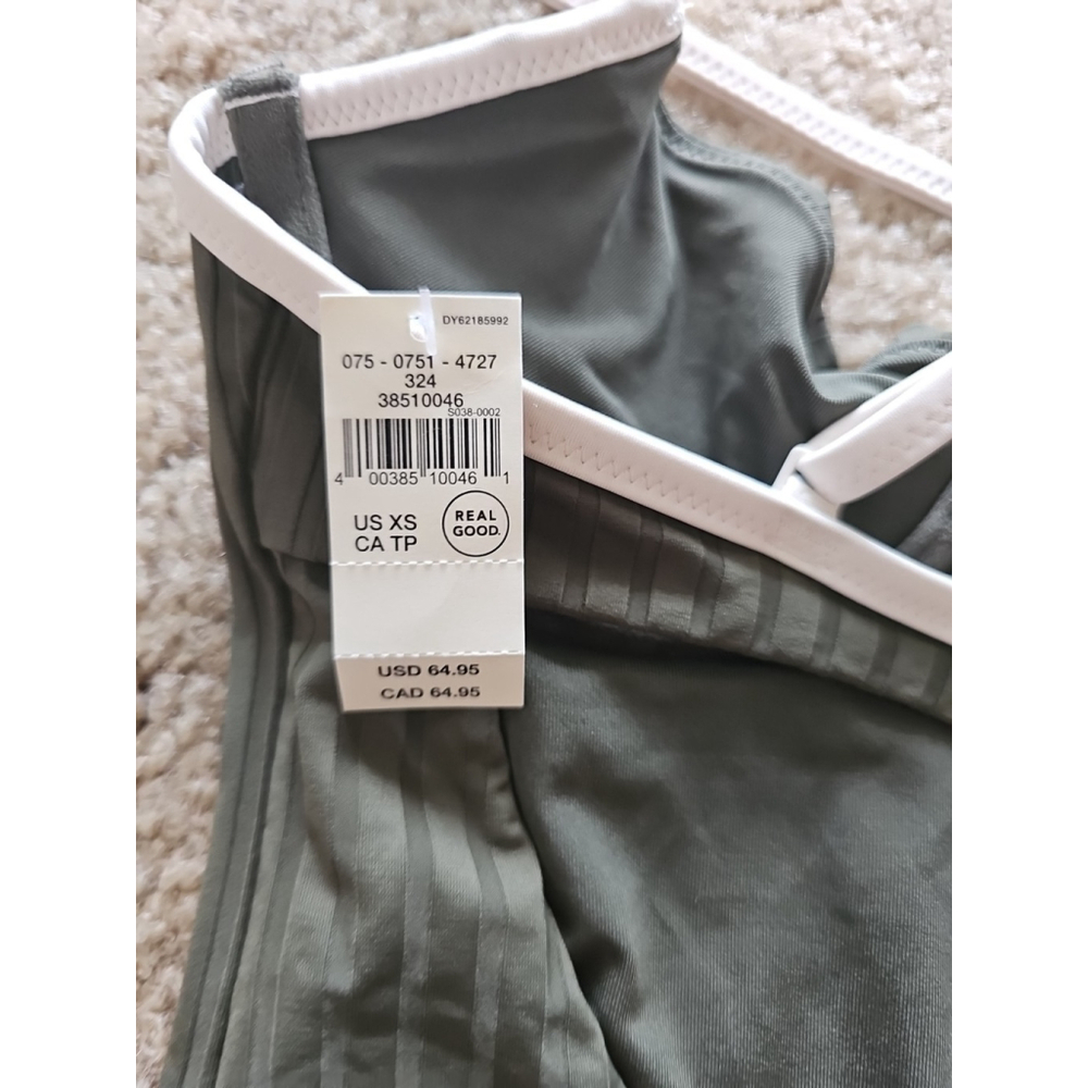 Aerie Ribbed Olive Green One-Piece Swimsuit with Cream Trim - Picture 3 of 6